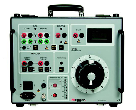 El Megger B10E proporciona energía para las bobinas de apertura y cierre del interruptor, y para el motor de carga muelles.
